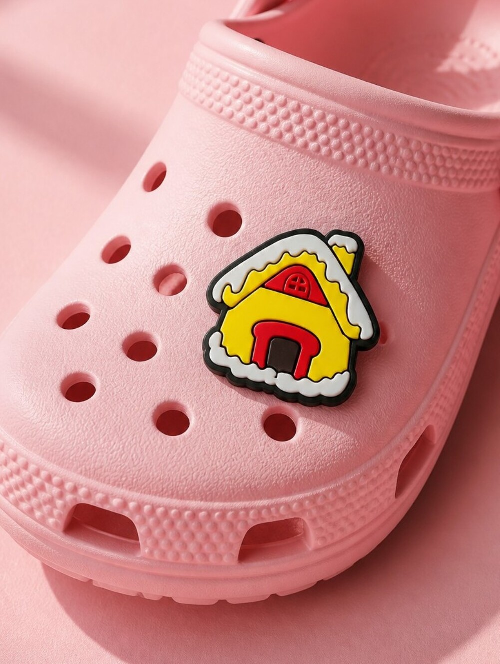 Christmas Cottage Croc Charm Shoe Jewelry Cute Cartoon Yellow Winter Snow House